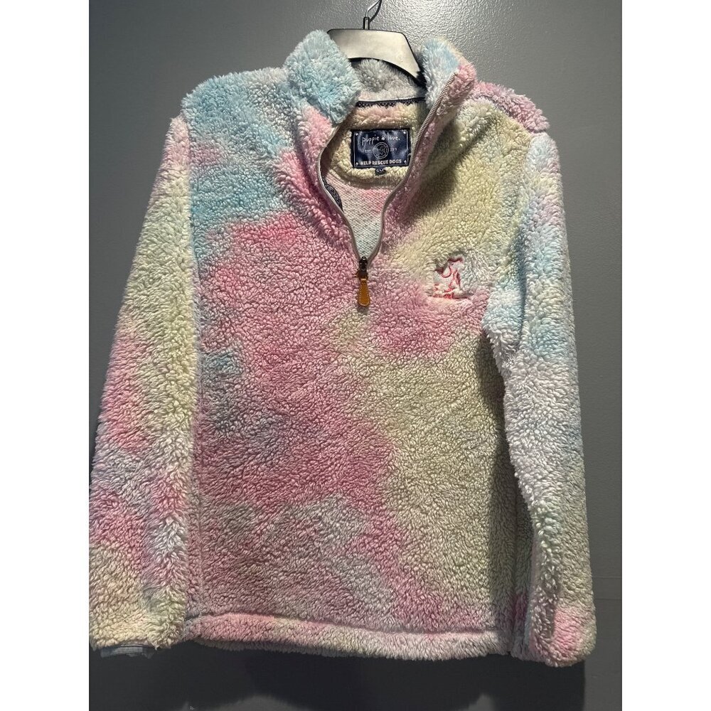 Puppie Love S/M Women’s Tie Dye Quarter Zip Pullover Sweater Y2K Retro Cozy